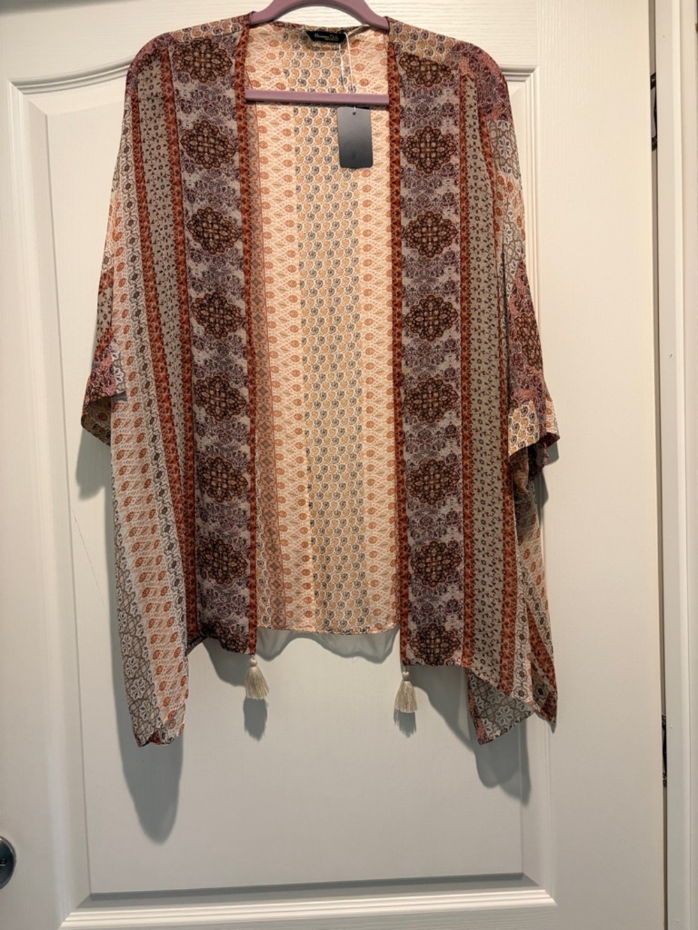 Massimo Dutti Cream and Rust Patterned Open Kimono